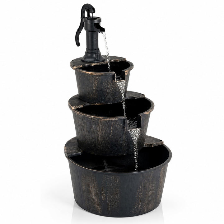 HOMASIS Gartenbrunnen mit Verstellbarer Pumpe, Antikbronze | Springbrunnen mit 3 Ebenen, dekorativer