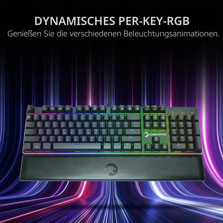 GAMEPOWER Ogre RGB Gaming Tastatur, Blue Switch Mechanical Keyboard, QWERTZ DE-Layout, mit Handgelen