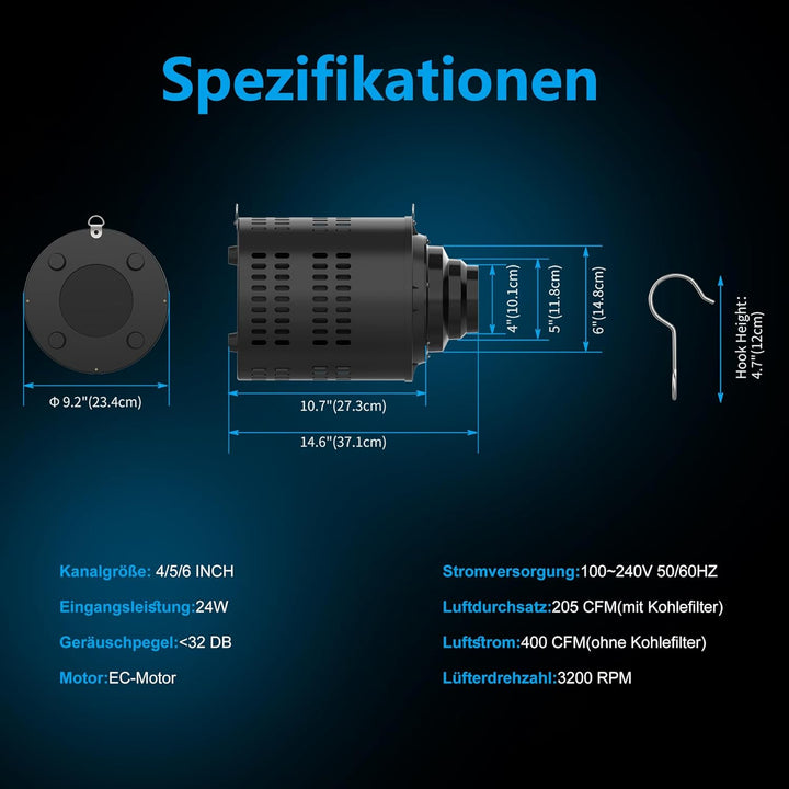 Everkeen Growbox Komplettset, Aktivkohlefilter Grow Ventilator Set 2-in-1 Abluft Rohrventilator 100m