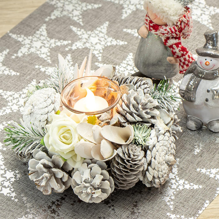 com-four® Teelichthalter - dekorativer Kerzenständer für Weihnachten und Herbst - Kerzenhalter mit n