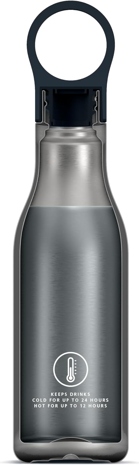 Joseph Joseph Loop™ Vakuumisolierte Trinkflasche 500 ml - Gebürstet/Anthrazit Anthracite, Anthracite