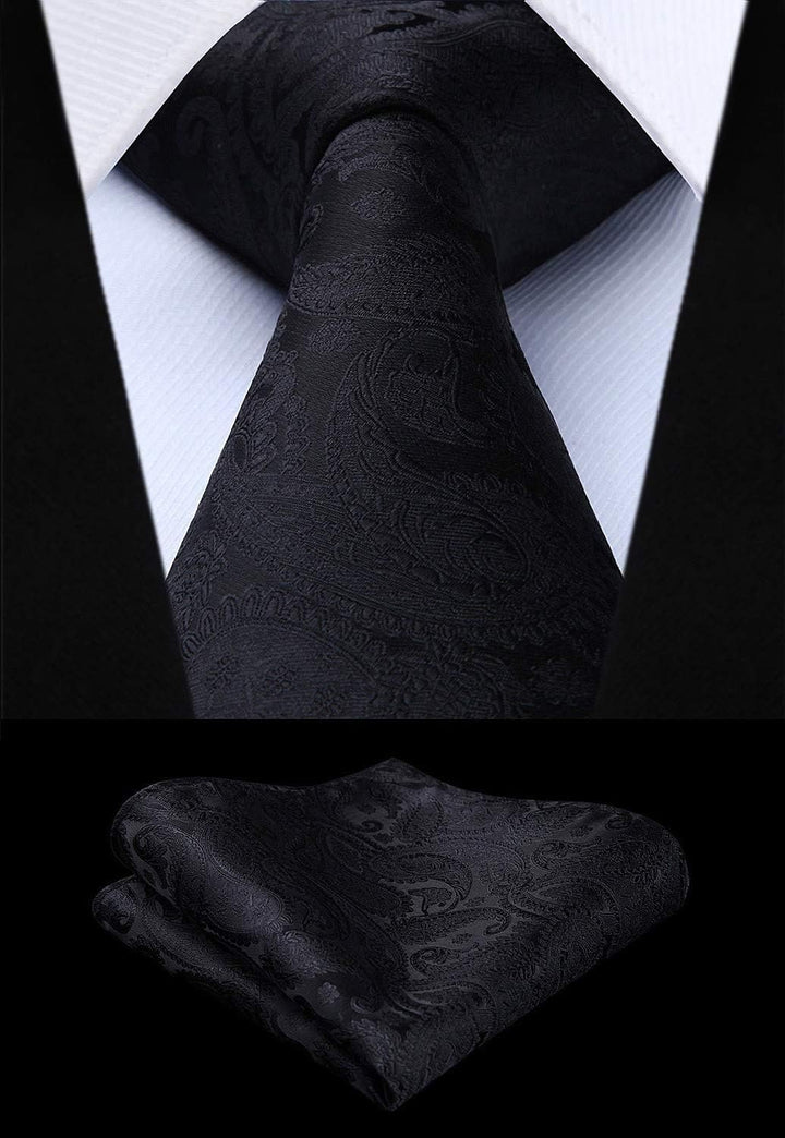 Enlision Herren Paisley Floral Jacquard Weste &amp; Krawatte und Pocket Square Weste Anzug Set M Schwarz