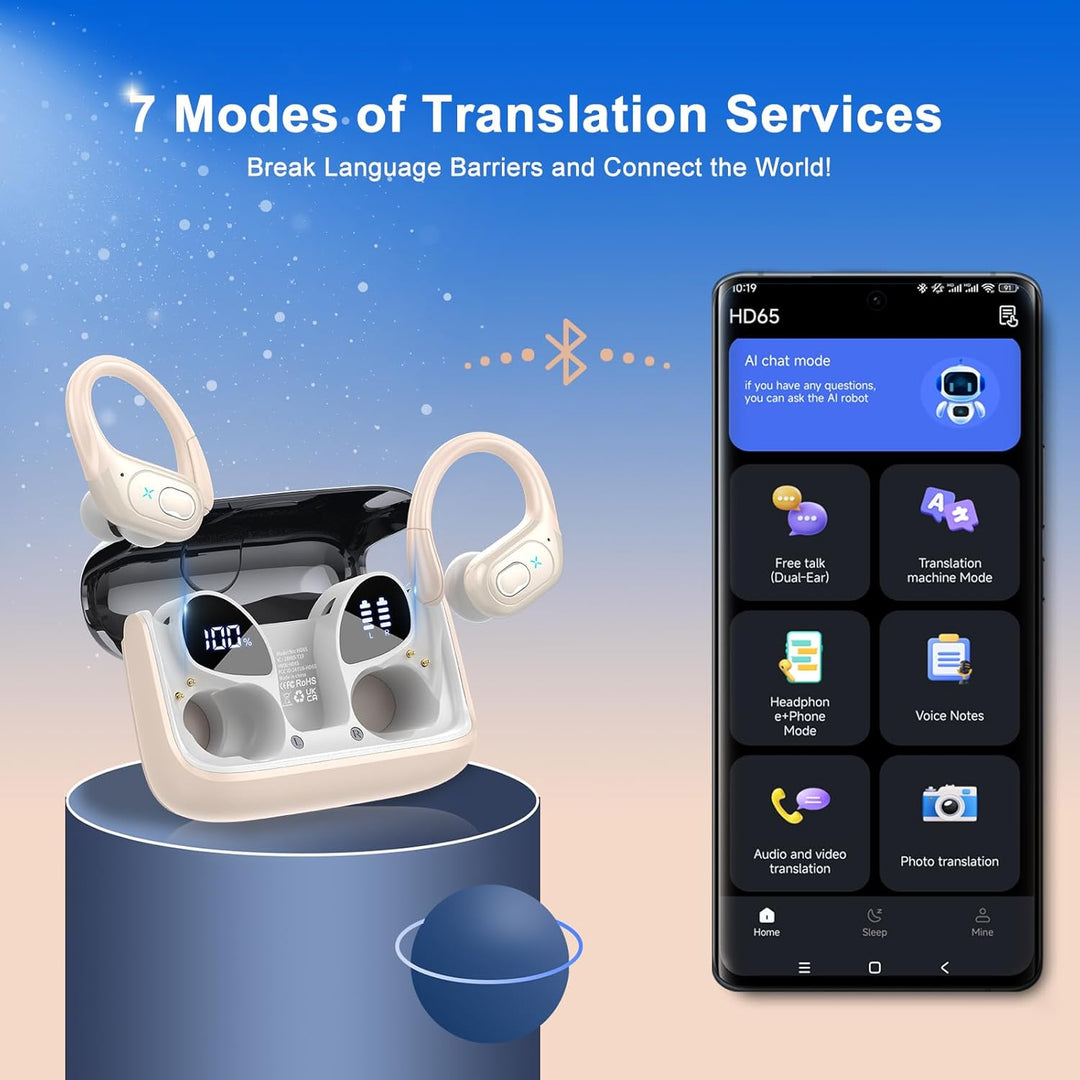 AI Kopfhörer Übersetzer, 3-in-1Bluetooth 5.4 Echtzeit Sprachübersetzer Kopfhörer 164 Sprachen mit Ap