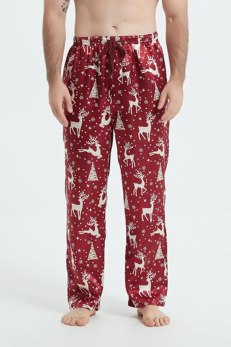Weihnachten Herren Satin Pyjamahose lange Pyjamahose für Männer Nachtwäsche 3 Packs mit Taschen und