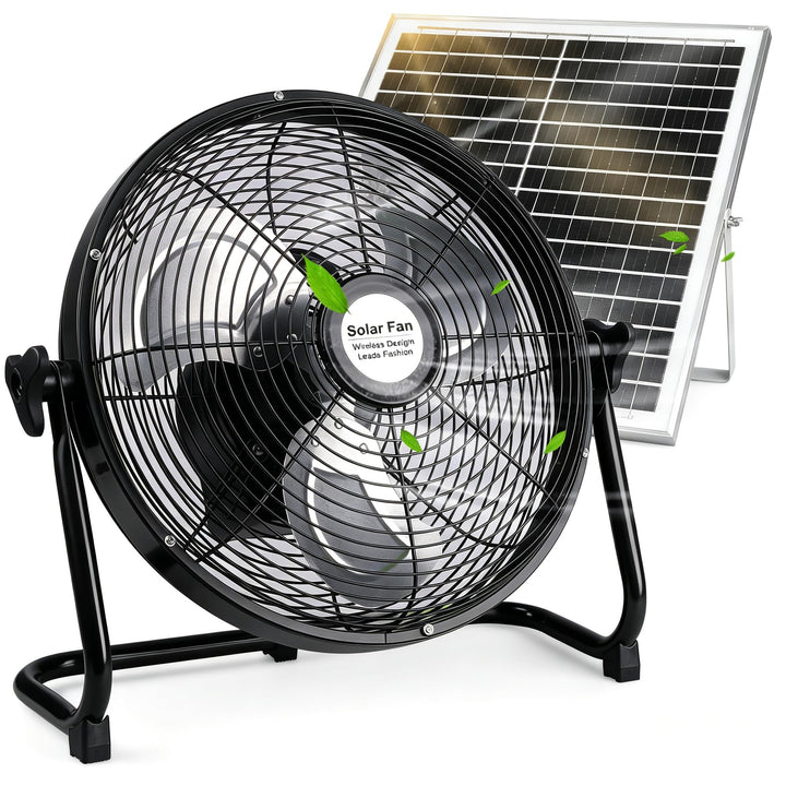 Solar Ventilator Outdoor Windmaschine 12 Zoll Ø, Ventilator mit Solarpanel Leise aus Metall, Leiser