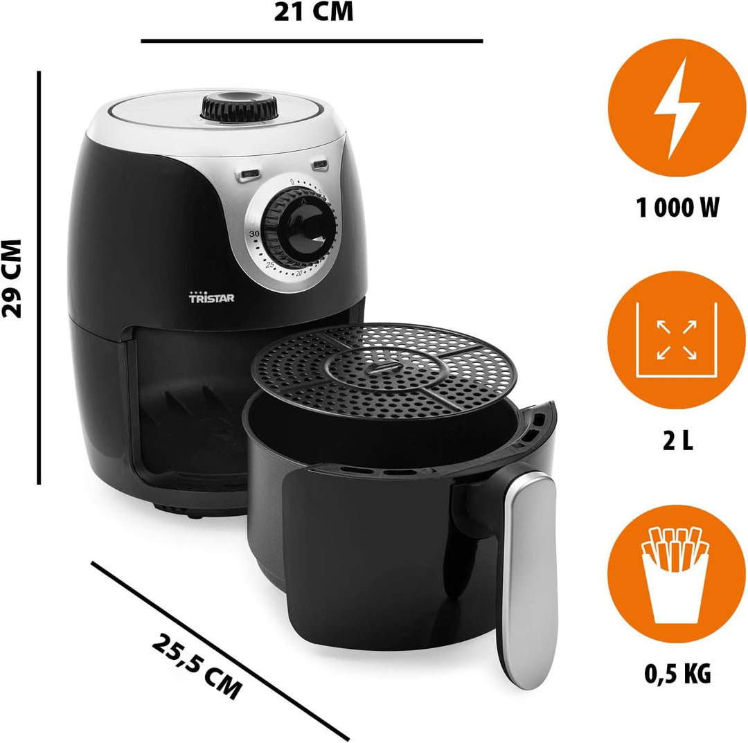 Tristar Mini-Heissluftfritteuse/Airfryer mit 2 Liter, mit Thermostat und Timer, Antihaftbeschichtung