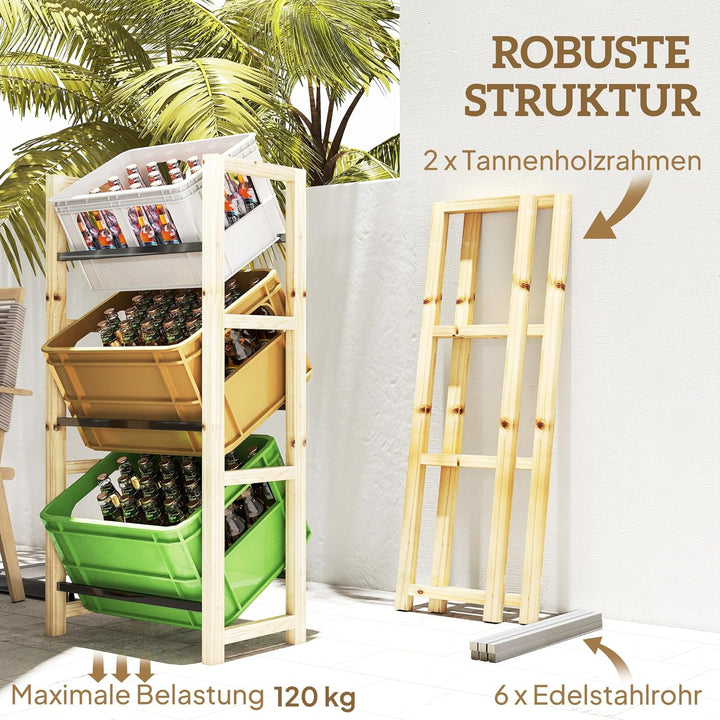 Outsunny Getränkekistenregal für 3 Getränkekisten Getränkeregal Holz Kistenregal mit 3 Ebenen freist