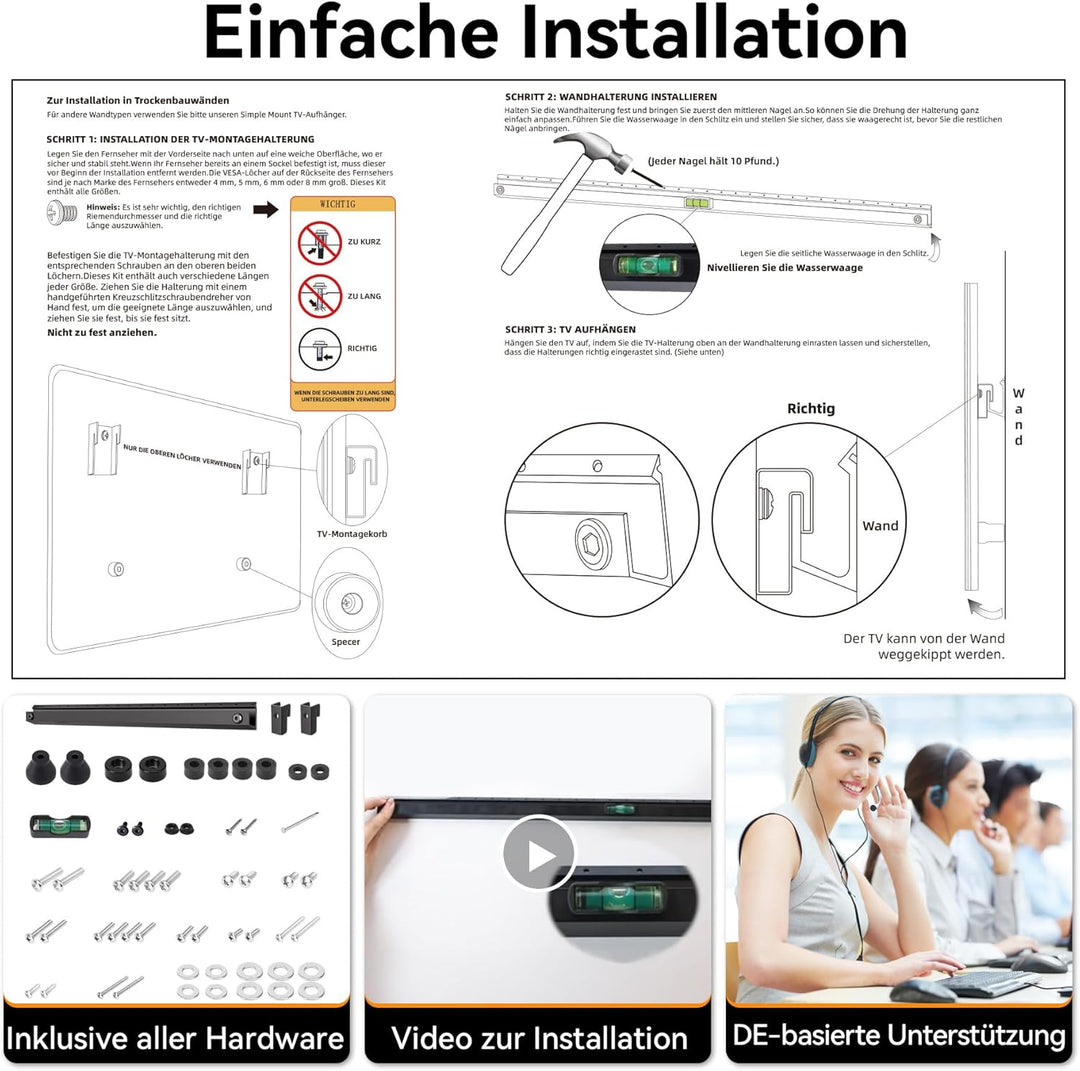 Studless TV Wandhalterung für 22-55 Zoll Bildschirme bis zu 45kg, TV wandhalterung für rigipswand, M