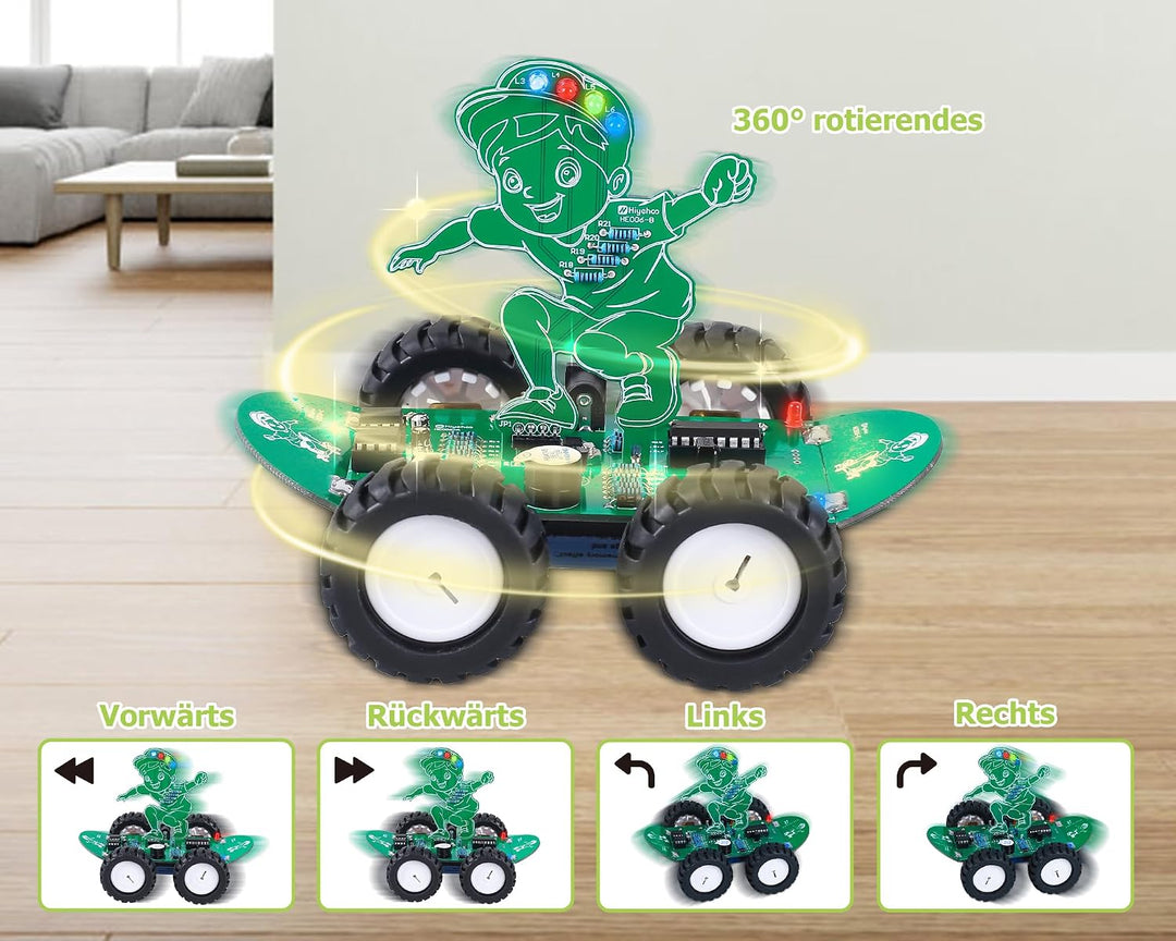 RC-Auto Elektronik Bausatz, 360° rotierendes Ferngesteuertes Auto Lötset STEM Löten Lernen DIY Lötpr