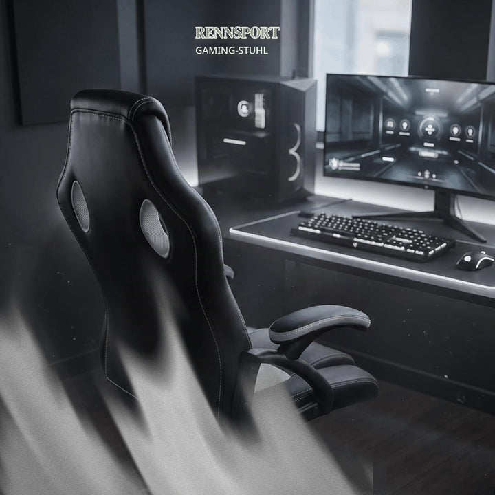 Panorama24 Gamer Stuhl Gaming Schreibtischstuhl Chefsessel Bürostuhl Ergonomisch, Grau, 9 Farbvarian