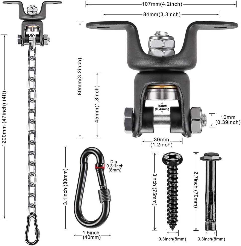 BeneLabel Schaukel Haken Hängematte Haken Hanging Kits, 360 Grad Edelstahl Deckenhaken mit Kette für