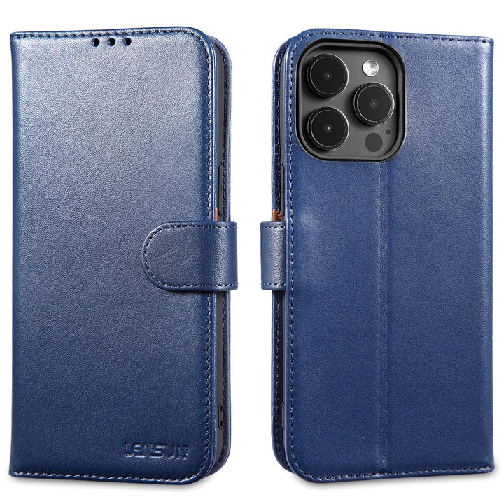 LENSUN Echt Lederhülle für iPhone 15 Pro Max, Handyhülle [Magnetverschluss][RFID Bloker] Handytasche