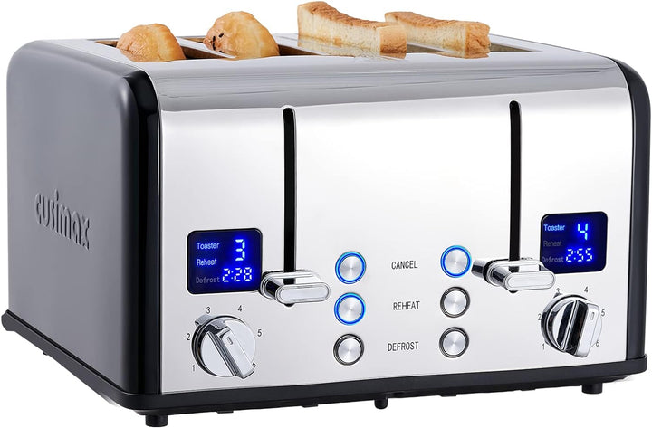 Toaster 4 Scheiben, CUSIMAX Toaster Edelstahl mit LED-Anzeige, 4 extra breite schlitze toaster schwa