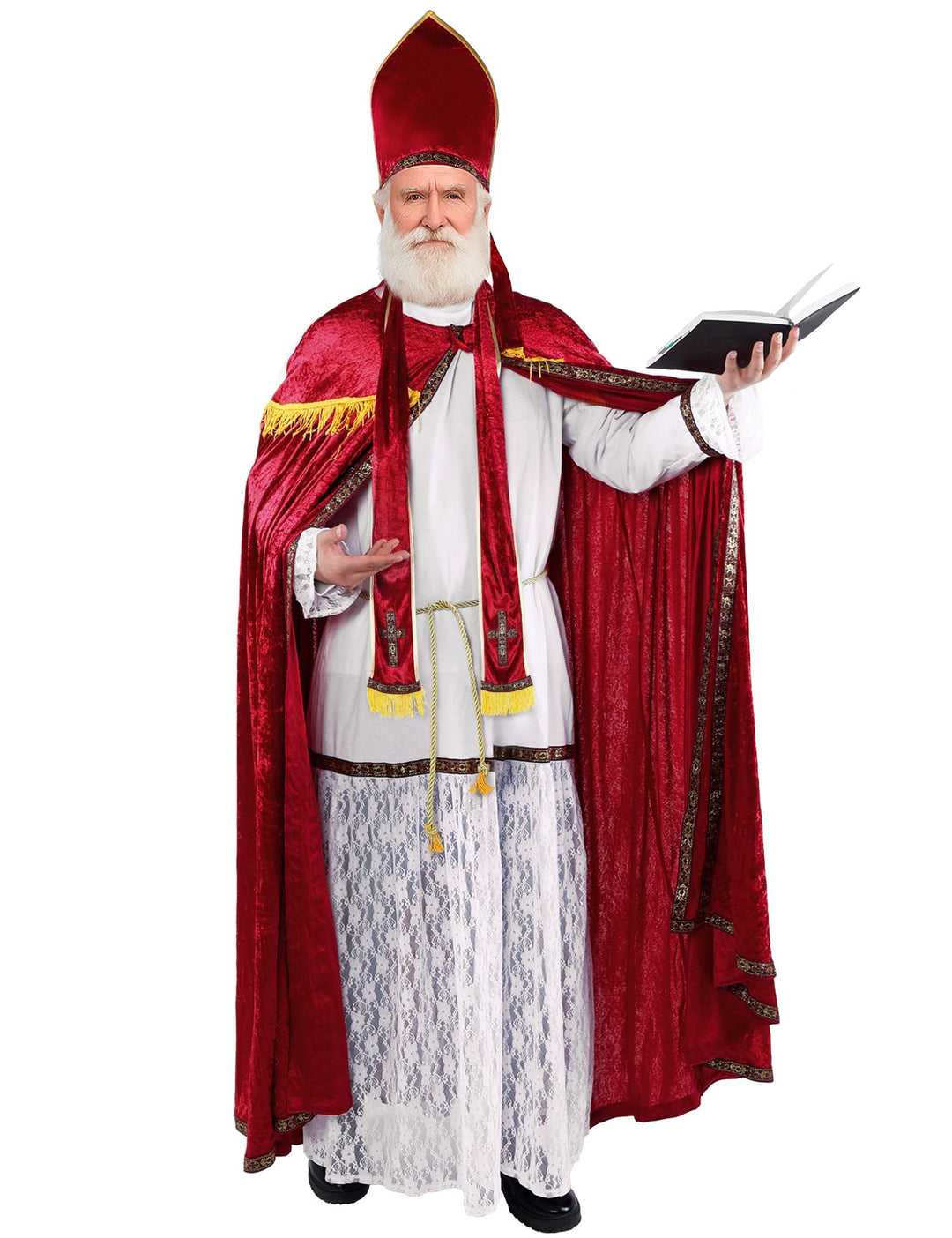 Ahititi Nikolaus Kostüm Herren Weihnachtsmann Bischof Kostüm Premium Set mit Zubehör Nikolauskostüm