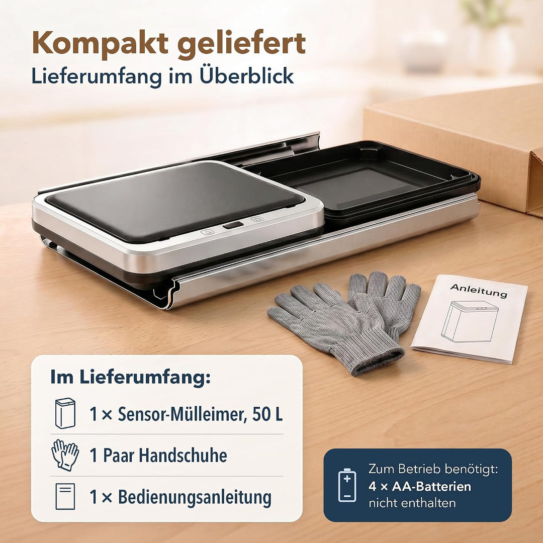 ledscom.de SORTA Sensor Mülleimer 50L, Edelstahl Abfalleimer 1 Stück (1er Pack), 1 Stück (1er Pack)