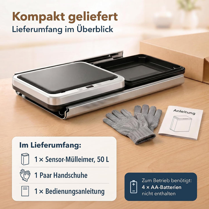 ledscom.de SORTA Sensor Mülleimer 50L, Edelstahl Abfalleimer 1 Stück (1er Pack), 1 Stück (1er Pack)