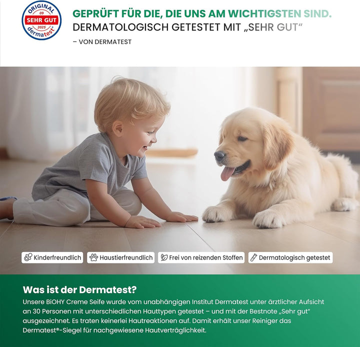 BiOHY Creme Seife (6 x 1 Liter) + Pumpspender | Hautschonende, rückfettende &amp; geruchsneutrale Handse