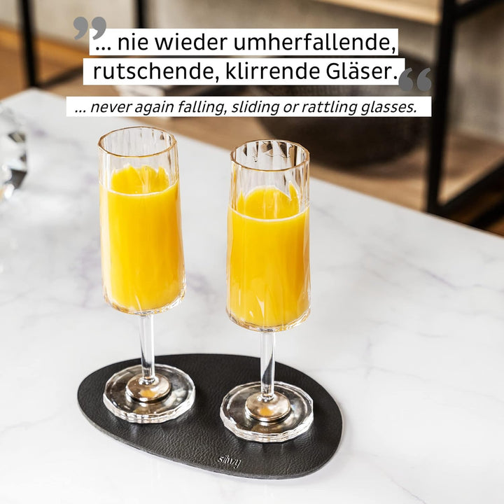 silwy® Metall-Nano-Gel-Platzset Black (small) in Lederoptik für rutschfeste Magnet-Gläser - abwaschb