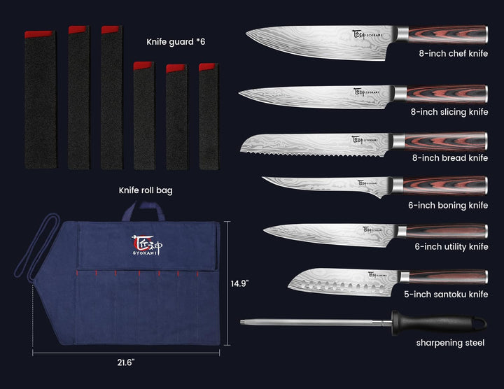 Küchenmessersets, Kochmesserset mit Rolltasche, professionelles japanisches Edelstahlmesserset mit P