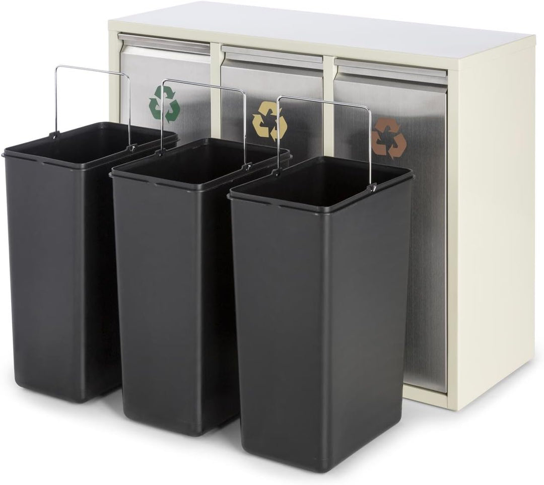 Klarstein Ordnungshüter 3 - Mülltrennsystem, Mülleimer, Mülltrenner, 45 Liter (3 x 15 L), Frontklapp