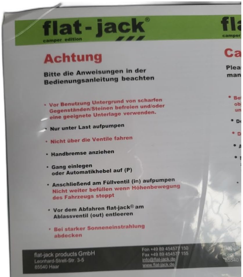 FlatJack Camper Plus Reifen-Luftkissen Ausgleich Keil Höhenausgleich Kissen Camping Wohnwagen Matte
