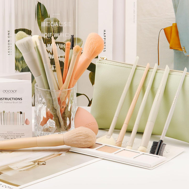 Docolor Pinselset Makeup 39 Stück Mit Tasche, Schwamm und Aufbewahrungstasche, Blender Schwamm & Pin