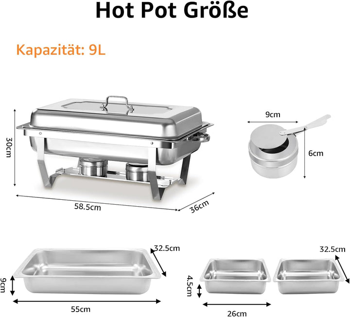 Chafing Dish Profi Set Toulouse, Edelstahl Warmhaltebehälter, Speisewärmer, Rechaud, Chafing Dishes