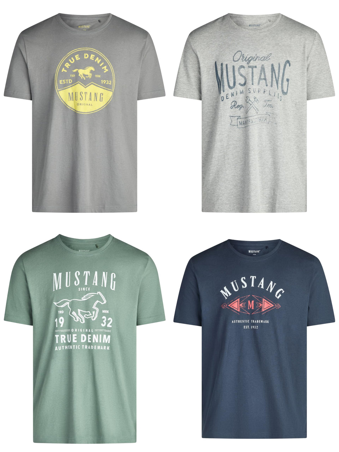 MUSTANG Tshirt Herren Baumwolle Regular Fit 4er Pack Set Rundhals Kurzarm Sommer Tee Shirt Logoprint