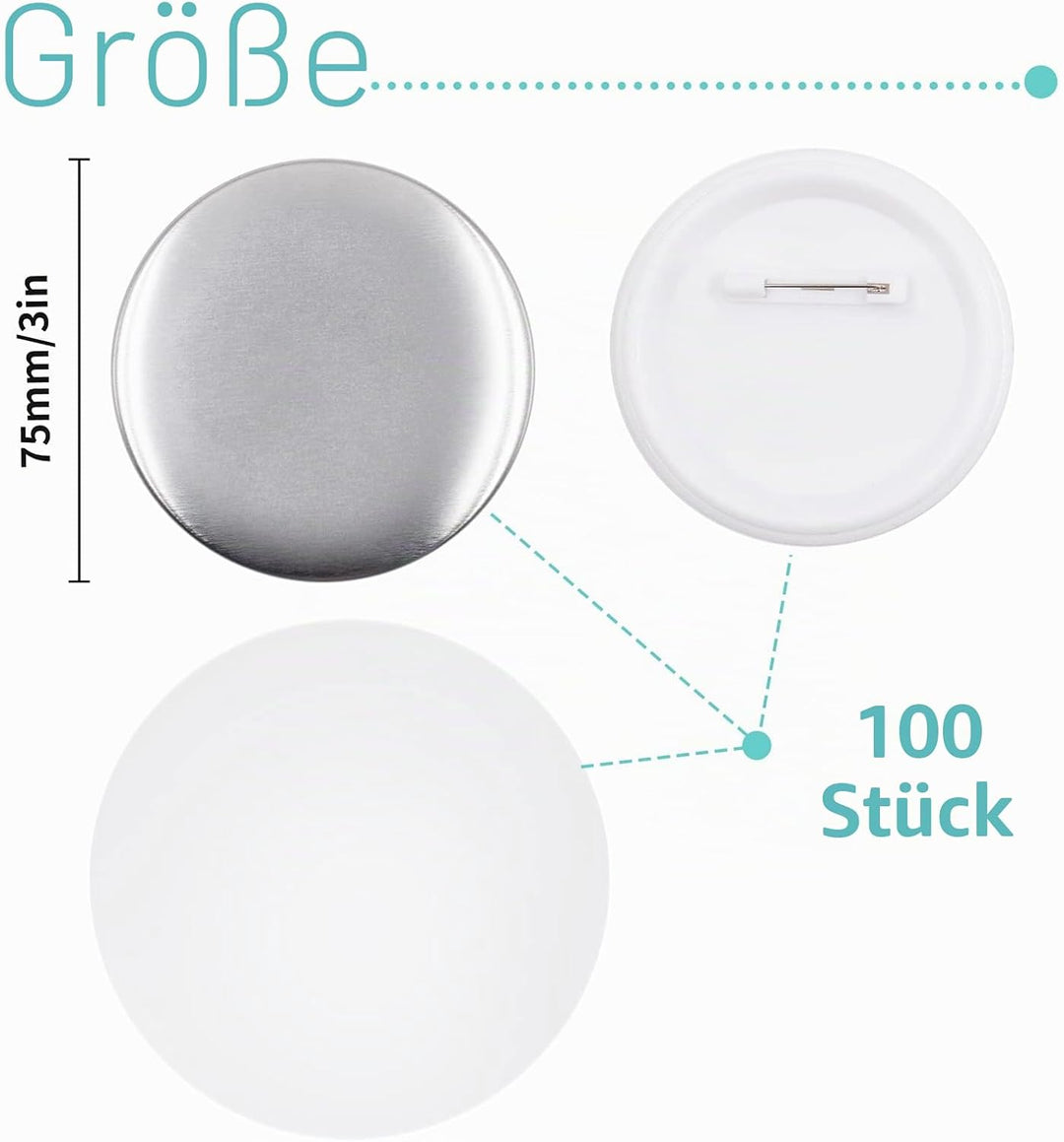 100 Stück 75mm Leere Schaltfläche Abzeichen Button Abzeichen Teile Set Runde Knopfteile Supplies But
