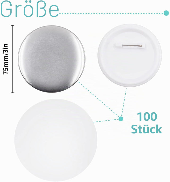 100 Stück 75mm Leere Schaltfläche Abzeichen Button Abzeichen Teile Set Runde Knopfteile Supplies But