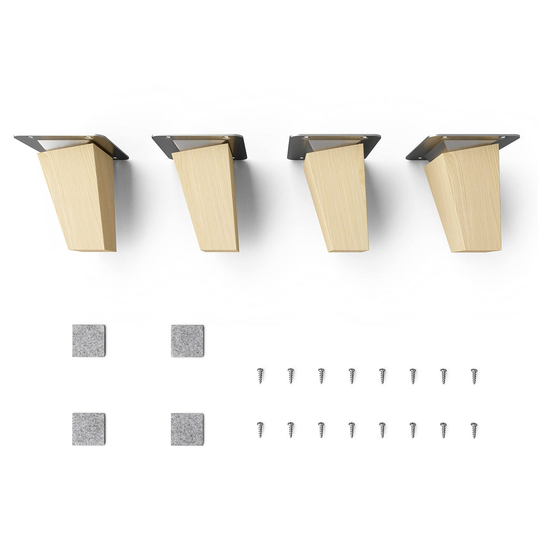 Sossai Möbelfüsse aus Naturholz Buche unbehandelt, Clif Square HMF4, 8 cm hoch, eckig, schräge Ausfü