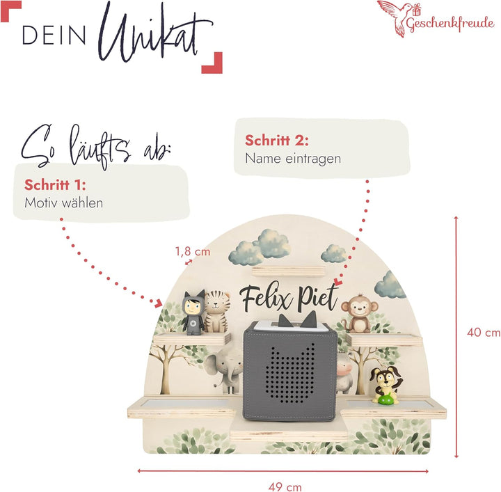 Geschenkfreude Personalisiertes Toniebox Regal für Kinderzimmer - Kinder Wandregal für Tonie Hörfigu