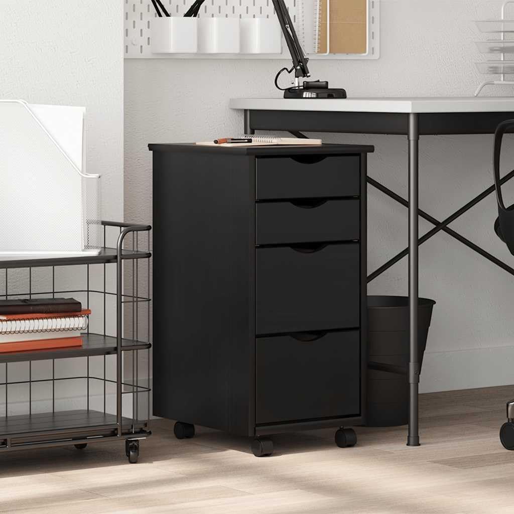vidaXL Rollschrank mit Schubladen Moss Schwarz Massivholz Kiefer, Kommode, Schubladenschrank, Schrei