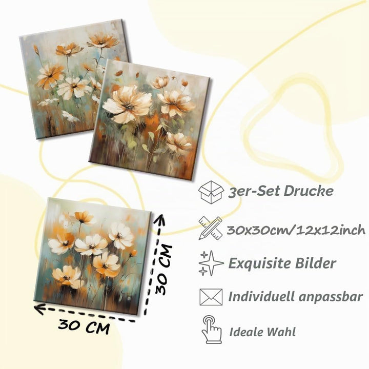 Piy Painting 3Teilig Abstrakt Floral Wandbilder Wohnzimmer Wildblumen Pflanzen Leinwand Bilder Schme