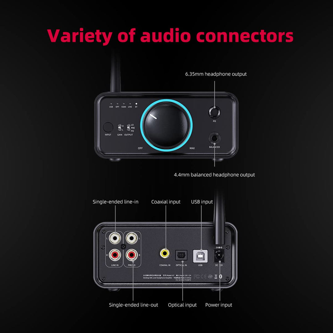 FiiO K7 BT (Bluetooth) - Full Balanced HiFi DAC Kopfhörer-Verstärker AK4493S*2, XMOS XU208 PCM384kHz