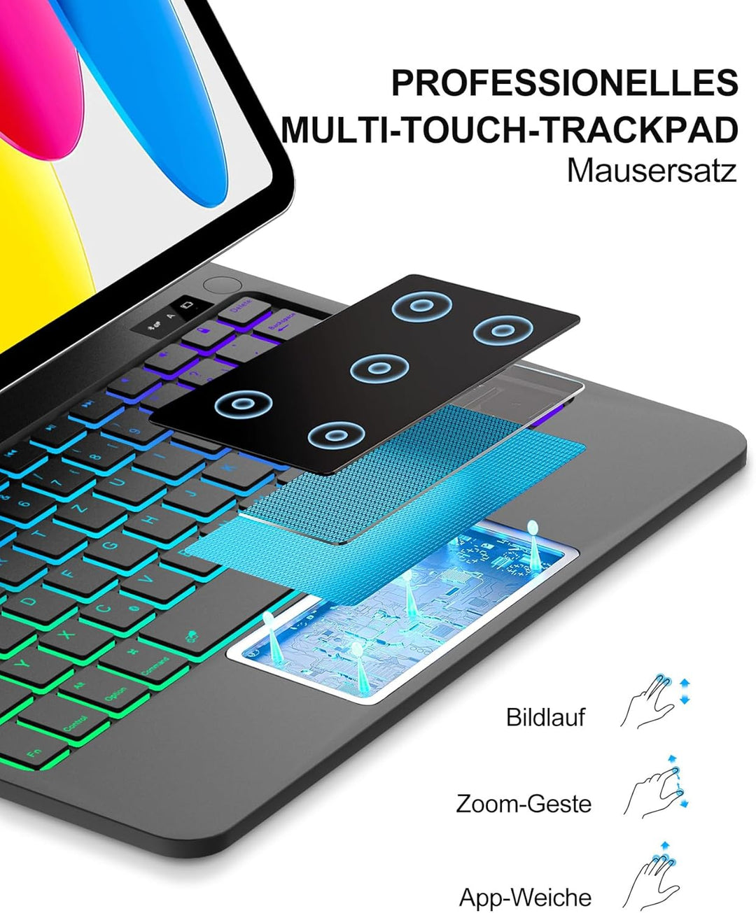 Magic Keyboard für iPad 11/10 Generation: Magnetische Hülle mit 7-Farben-Beleuchtung & Trackpad | Ko