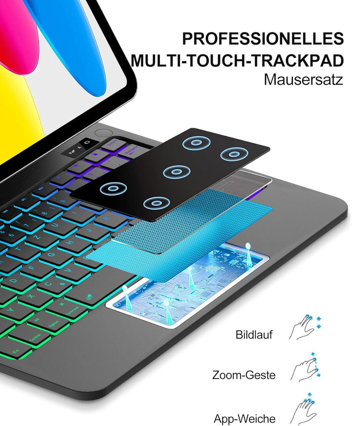 Magic Keyboard für iPad 11/10 Generation: Magnetische Hülle mit 7-Farben-Beleuchtung & Trackpad | Ko