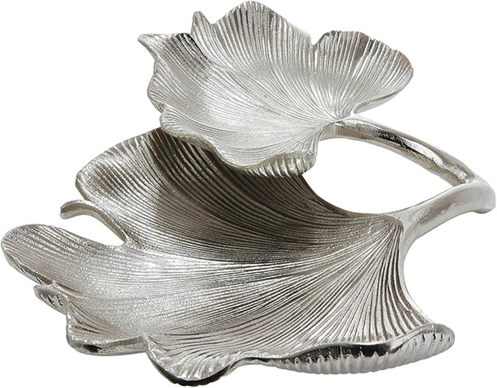 GILDE Deko Schale Ginkgo - Dekoschale aus Aluminium in silber B 34 cm