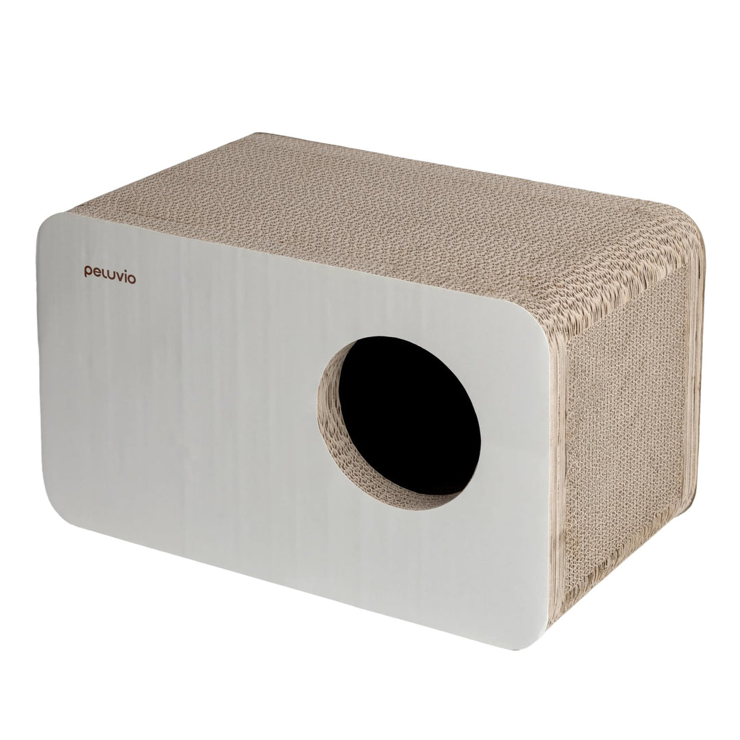 Boxel Kratzhaus Fuer Katzen Aus Wellpappe 50x27x30 cm | Katzenkratzbox Aus Karton, Katzenversteck Zu