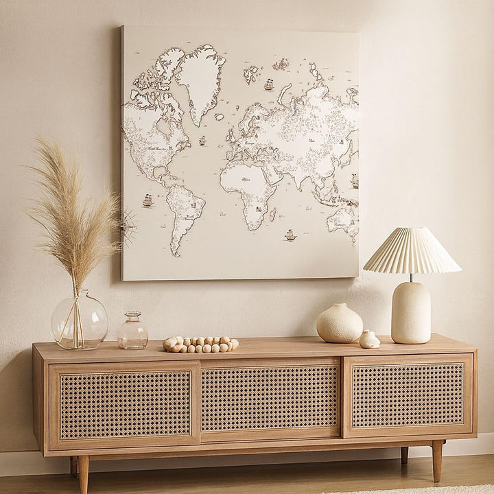 Bilder auf Leinwand Karte Welt Klassiker Kontinente Leinwandbild 60x60cm Wandbilder Dekoration Wohnz