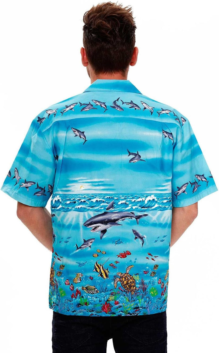 KY‘s | Original Hawaiihemd | Herren | S - 8XL | Kurzarm | Front-Tasche | Hawaii-Print | Haie Meer Fi
