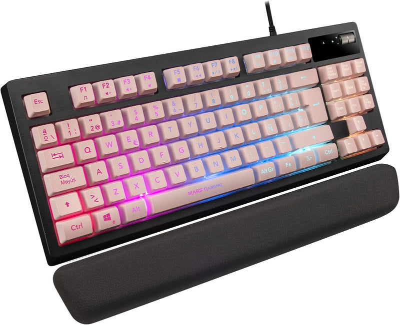 Mars Gaming MKAXPPT Kompakttastatur TKL H-Mech, RGB-Beleuchtung 9 Effekte, Gel Handballenauflage, Pi