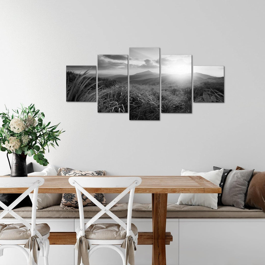 Runa Art Wandbilder Sonnenaufgang Landschaft 5 Teilig Bild auf Vlies Leinwand Deko Schlafzimmer Wohn