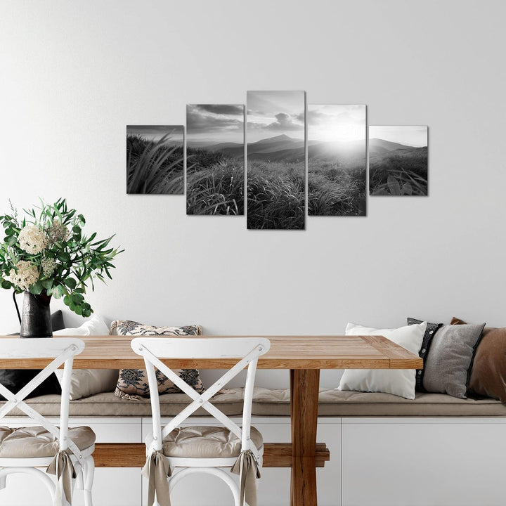 Runa Art Wandbilder Sonnenaufgang Landschaft 5 Teilig Bild auf Vlies Leinwand Deko Schlafzimmer Wohn