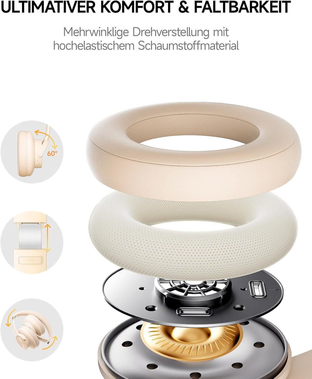 Picun B8 Bluetooth-Kopfhörer, 120H Spielzeit, kabellos, Bluetooth mit 3 EQ-Modi, niedrige Latenz, Fr