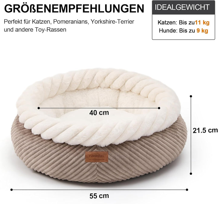 FUKUMARU Katzenbett waschbar Katzen Bettchen, 55x55x21cm Katzenkorb mit erhöhtem Rand, weiches Bett