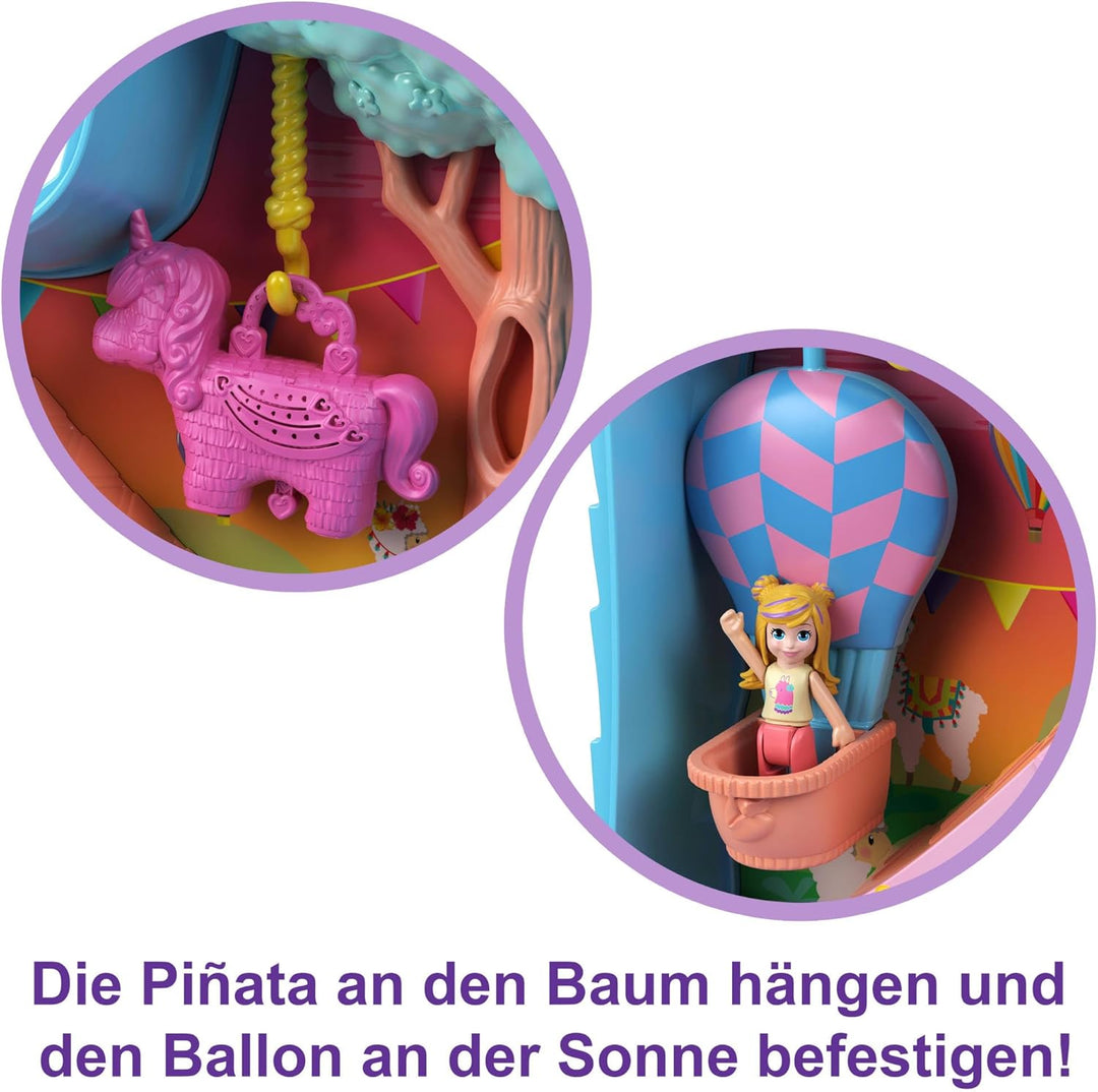 Polly Pocket Schatulle, Lama im Pyjama Party Thema, mit 25 Zubehörteilen wie 2 Puppen und 2 Lamas, i