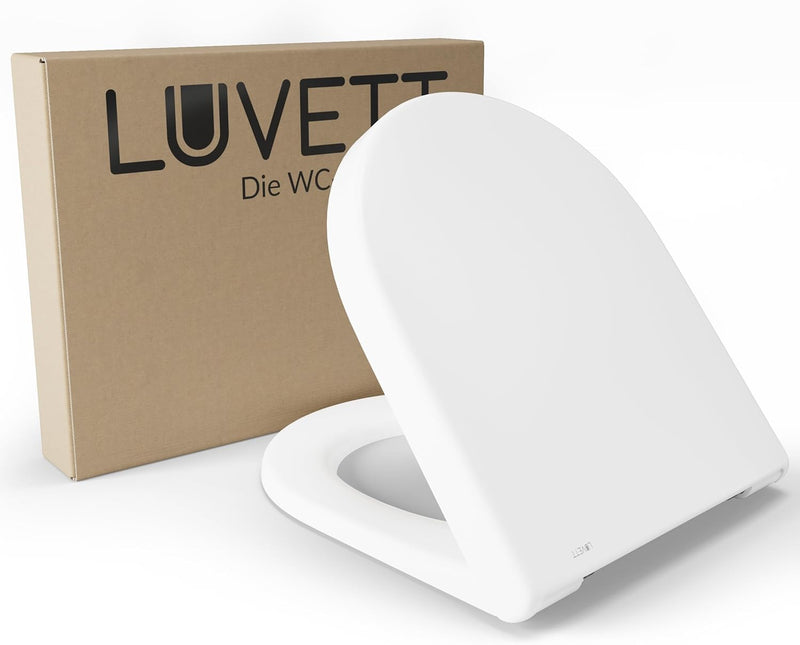 LUVETT® WC-Sitz D230 D-Form Weiss mit Absenkautomatik SoftClose, EasyClean (abnehmbar), Duroplast, e