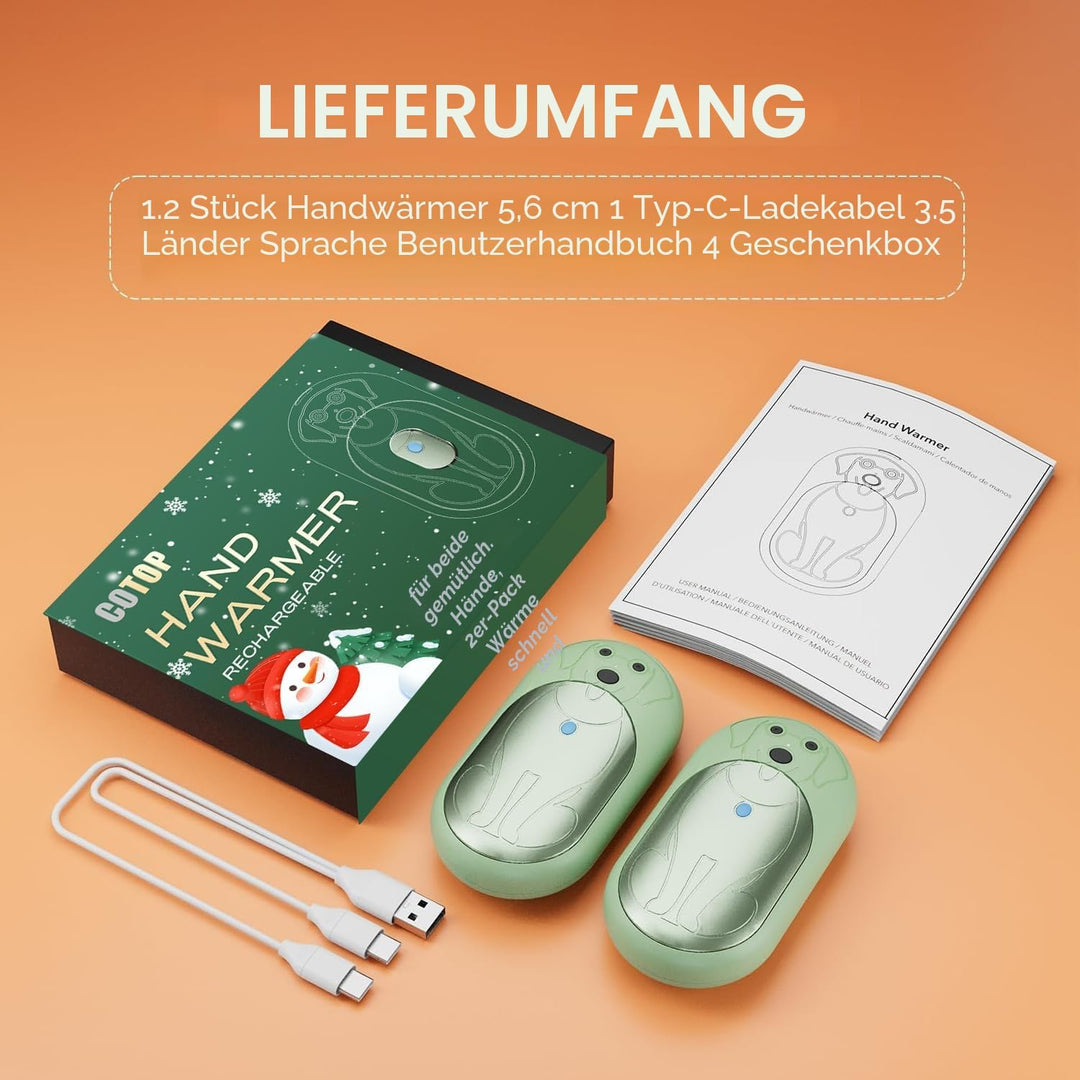 COTOP Handwärmer Elektrisch, 6000mAh 2er Pack Taschenwärmer Wiederverwendbar, akku Handwärmer Kinder