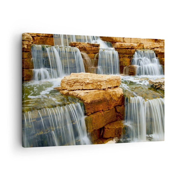 Bilder auf Leinwand Wasserfall Steine Wasser Leinwandbild 70x50cm Wandbilder Dekoration Wohnzimmer S
